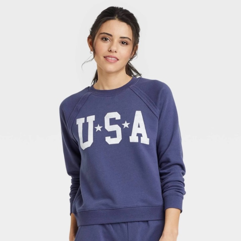 Grayson Threads USA Cropped Sweatshirt XL Blue Crew Fleece Casual Gym Athletic